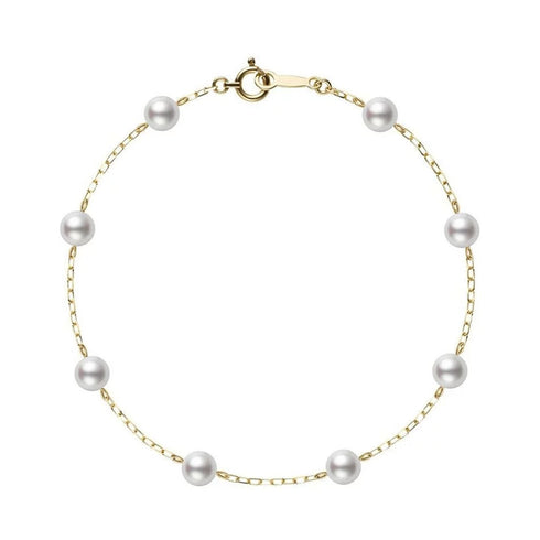 Akoya Cultured Pearl Station Bracelet in Gold - 1